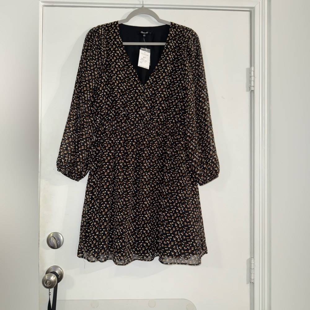 Madewell Mini Dress Womens Small * Black Long Sleeve V Neck * Boho  * Fall